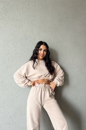 Bej Uzun Kollu Crop Eşofman Takımı SY-1154-Bej