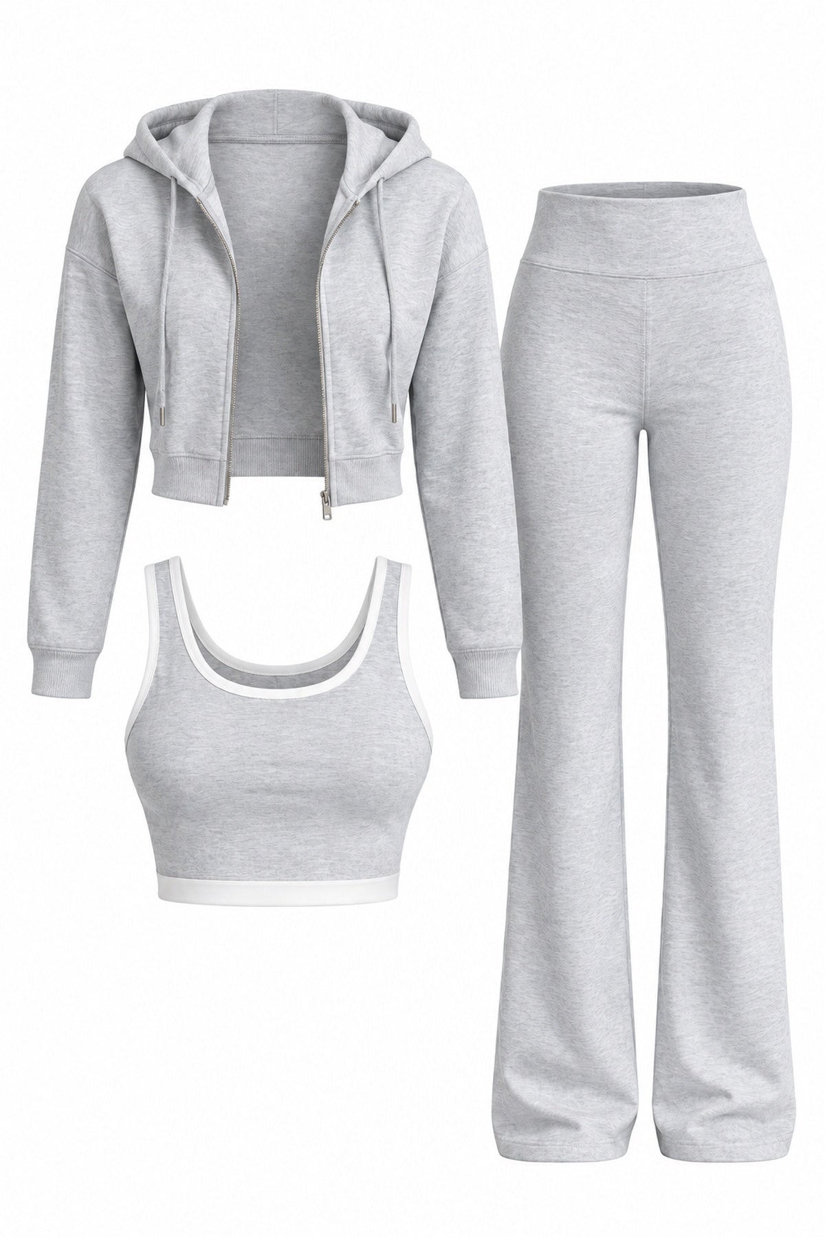 Crop Atletli İspanyol Paça 3'lü Casual Gri Takım SY-3888-Gri