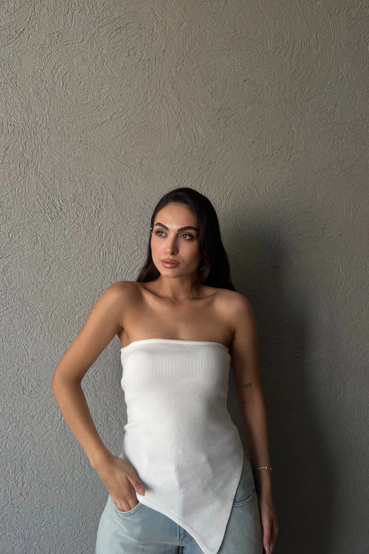 Fildişi Straplez Detaylı Triko SY-2202-Fildişi