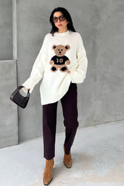 Ekru Teddy Bear Nakışlı Triko Kazak SY-2831-Ekru