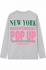 Gri New York Pop Up Baskılı Uzun Kollu Tişört SY-3827-Gri