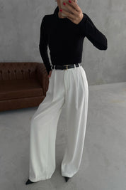 Beyaz Pens Detaylı Palazzo Pantolon SY-3452-Beyaz