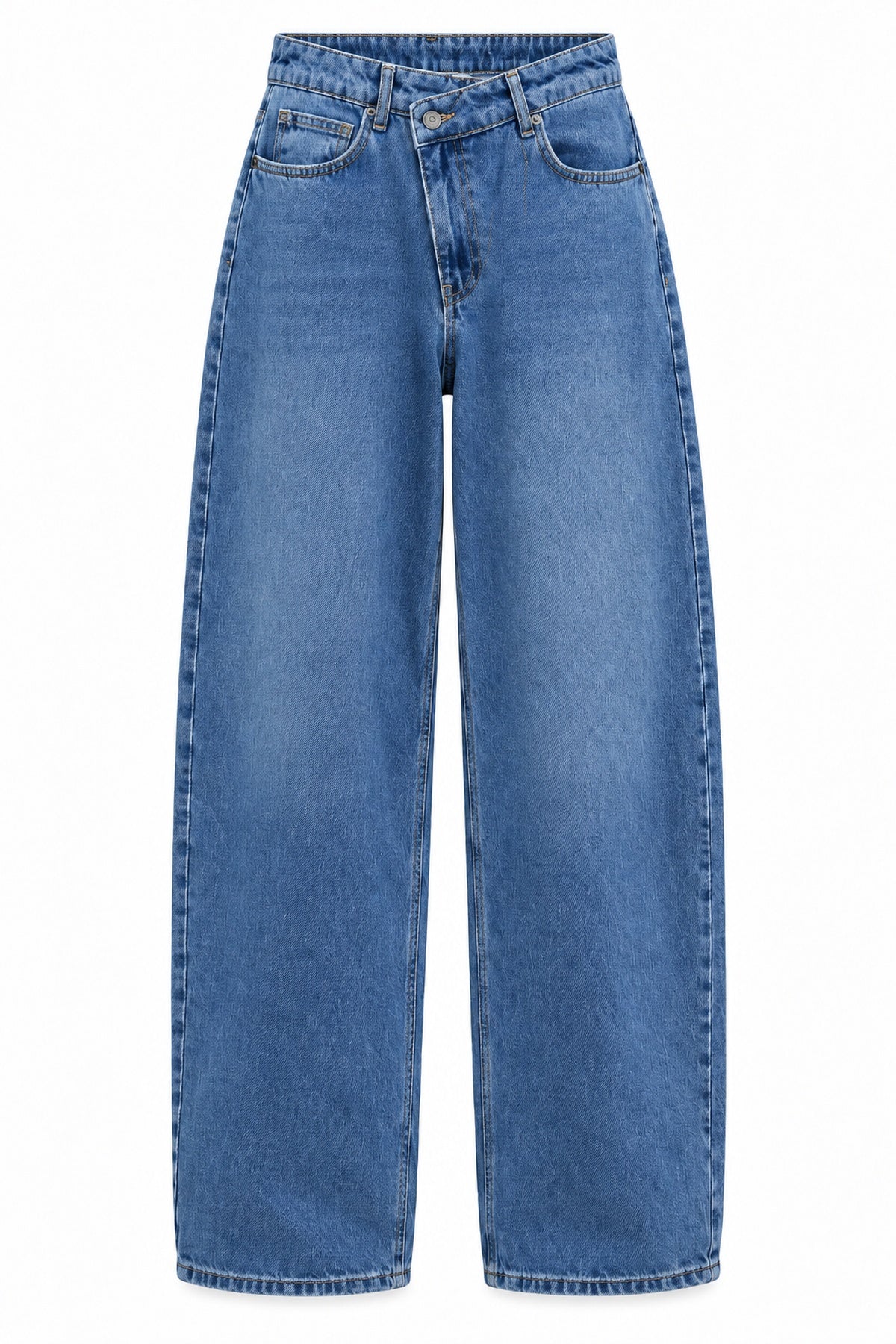 Mavi Asimetrik Bel Detaylı Barrel Jean SY-3895-Mavi