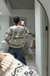 Ekru Nakış İşlemeli Kısa Kollu Triko SY-3552-Ekru