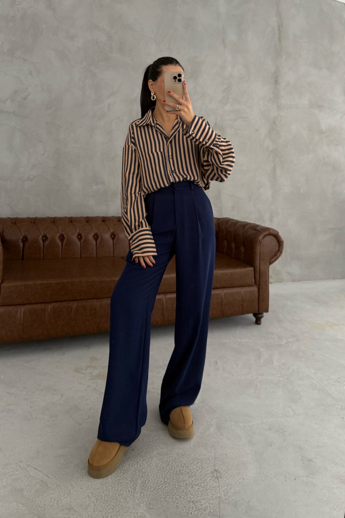 Lacivert Yüksek Bel Palazzo Pantalon SY-2910-Lacivert