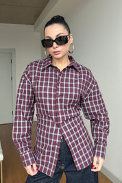 Bordo Bağcıklı Vatkalı Ekose Gömlek SY-3921-Bordo