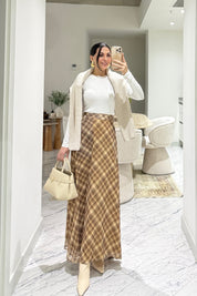 Sarı Ekose Desenli Şifon Etek SY-3558-Sarı