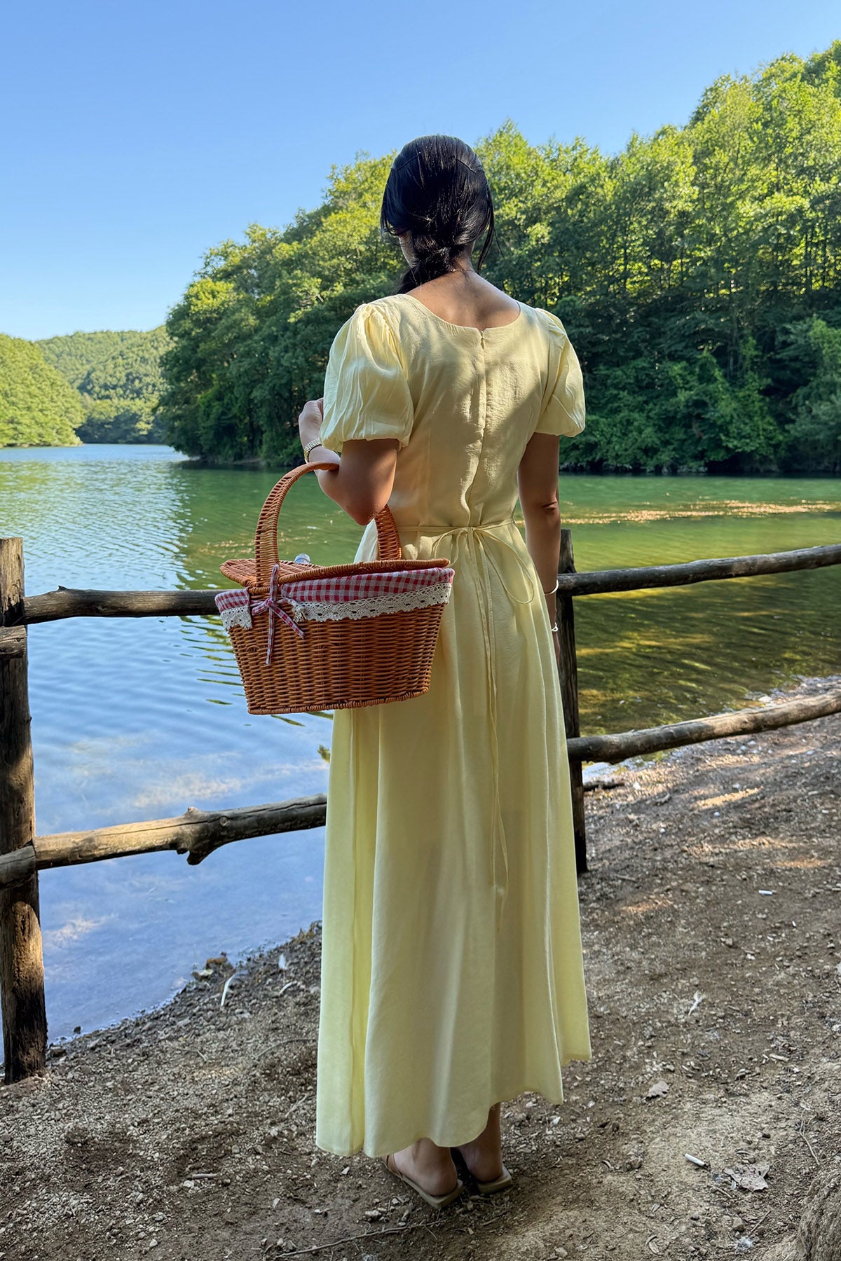 Sarı Göğüs Büzgülü Elbise SY-3235-Sarı