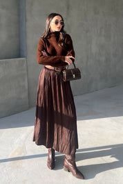 Acı Kahve Balıkçı Yaka Çizgili Kazak SY-2847-Acı Kahve