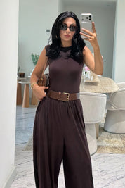 Kahve Modal Salaş Kesim Kolsuz Tulum SY-3797-Kahverengi