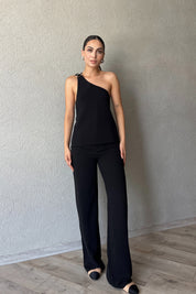 Siyah Pileli Tek Arka Cep Detaylı Pantolon SY-2343-Siyah