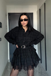 Siyah Ekose Rihanna Gömlek SY-3493-Siyah