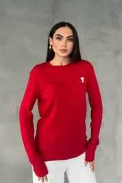 Kırmızı Marka Model Kalp Nakışlı Uzun Kollu T-shirt SY-2822-Kırmızı
