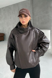 Dik Yaka Bamber Deri Ceket SY-3397-Acı Kahve