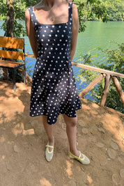 Siyah Kalın Askılı Puantiyeli Mini Elbise SY-3243-Siyah