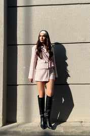 Pembe Düğme Detaylı Tüvit Şort Etek SY-1577-Pembe