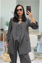 Gri Yelekli Ceket Ve Pantolon Takım SY-3651-Gri