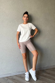 Bej Yüksek Bel Biker Kısa Tayt SY-2017-Bej