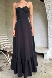 Siyah Askısı Bağlama Detaylı Uzun Elbise SY-2082-Siyah