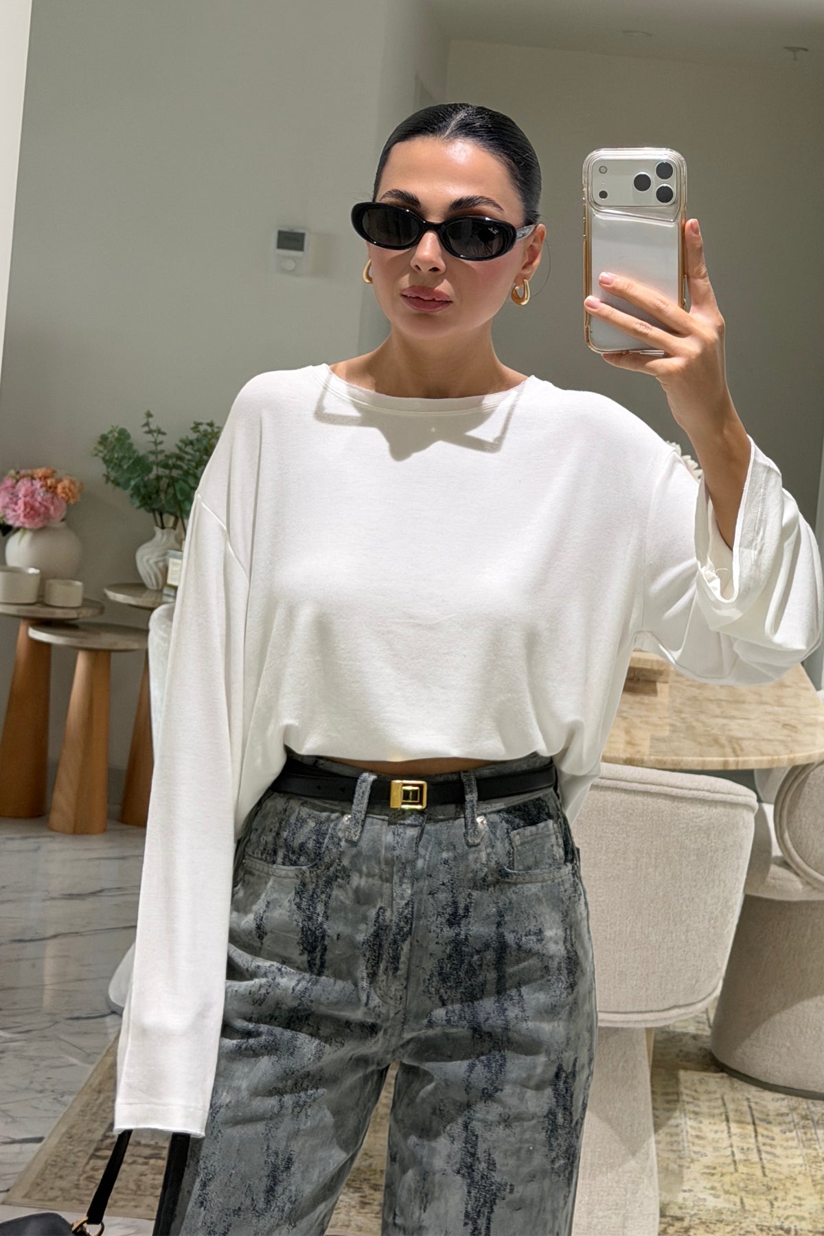 Ekru Bisiklet Yaka Oversize Basic Bluz SY-3899-Ekru