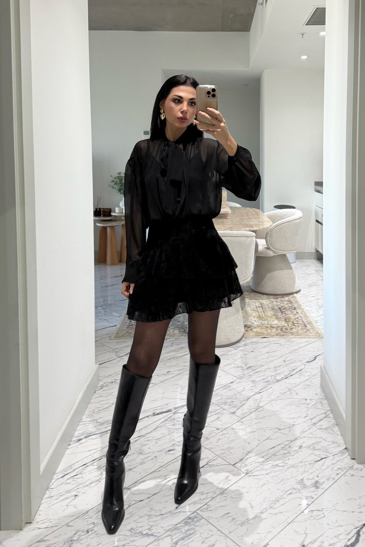 Eteği Kadife Astarlı Tasarım Tül Mini Elbise SY-3526-Siyah