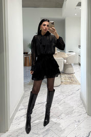 Eteği Kadife Astarlı Tasarım Tül Mini Elbise SY-3526-Siyah