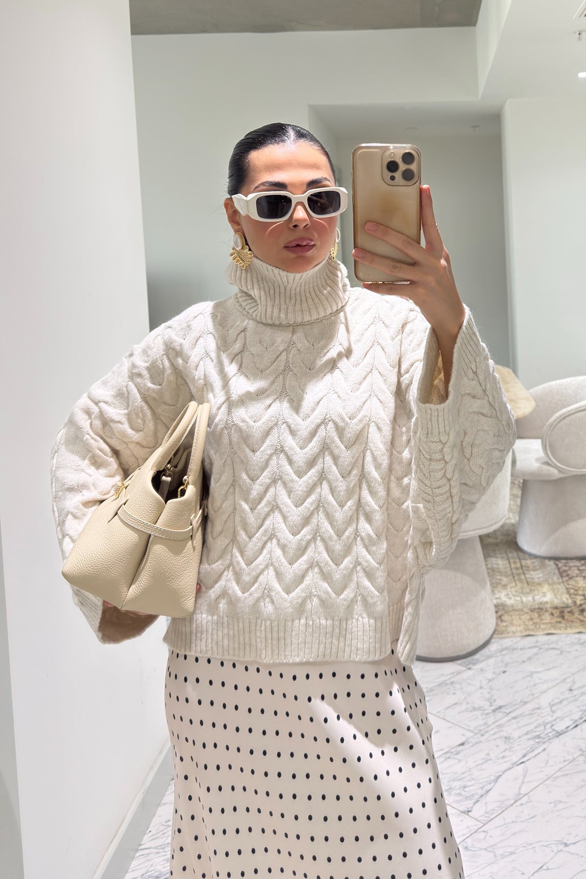 Ekru Puantiyeli Dantel Detaylı Maxi Saten Etek SY-3600-Ekru