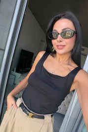 Siyah Kare Yaka Kalın Askılı Basic Bluz SY-3840-Siyah