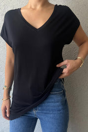 Siyah V Yaka Basic T-shirt SY-0250-Siyah