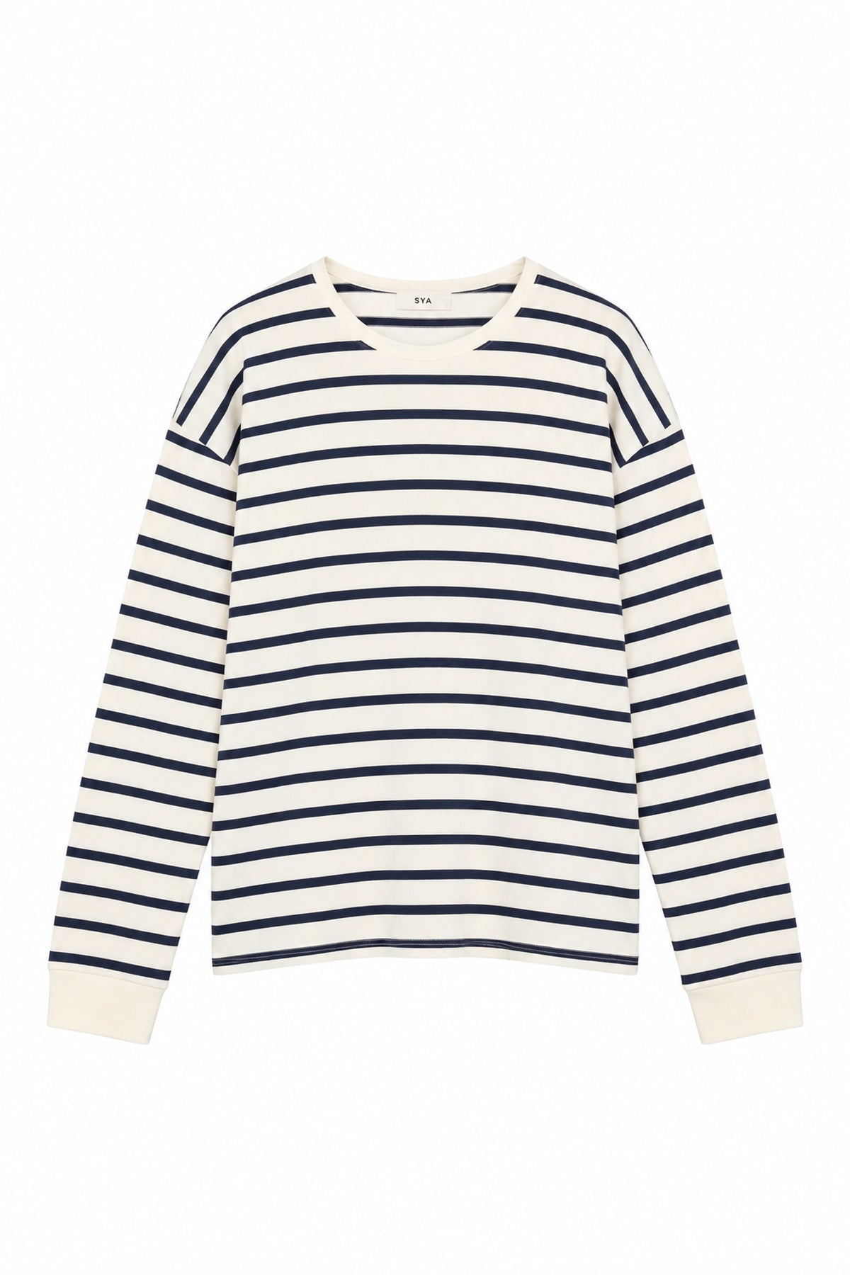 Krem Çizgili Uzun Kollu Oversize Tişört SY-3883-Krem