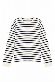 Krem Çizgili Uzun Kollu Oversize Tişört SY-3883-Krem
