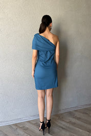 İndigo Tek Omuz Kısa Elbise SY-2363-İndigo