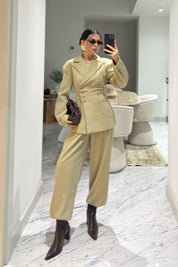 Yeşil Beli Drapeli Ceket Ve Şalvar Pantolon Takım SY-3608-Haki