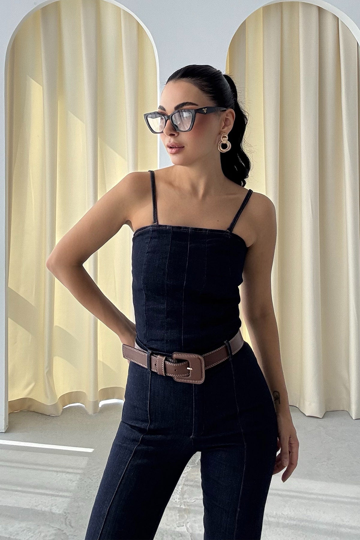 Lacivert Kot Bustiyer Pantolon Takım SY-3366-Lacivert