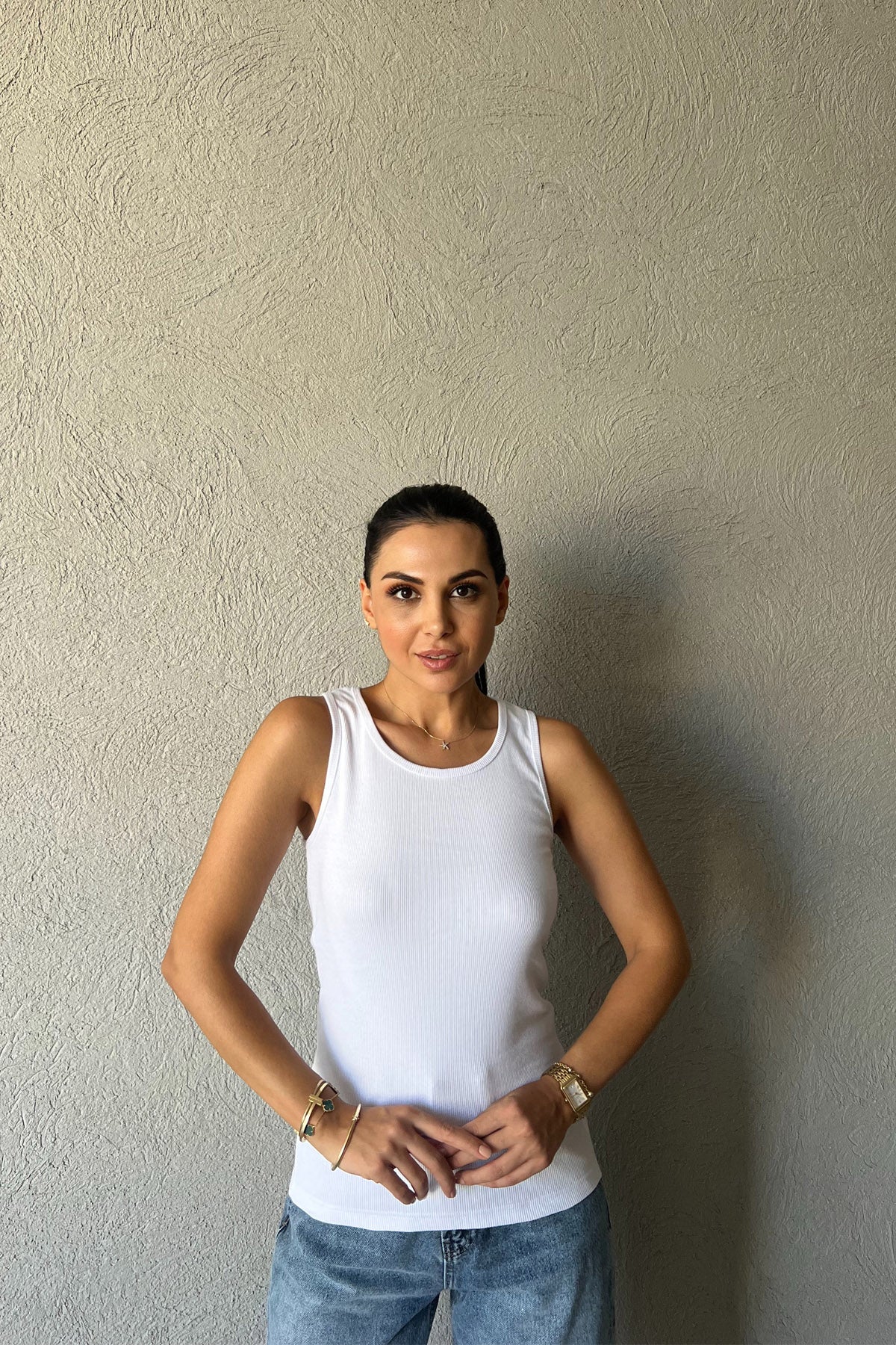 Beyaz Bisiklet Yaka  Sporcu Atlet SY-1761-Beyaz