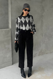 Siyah Fitilli Pensli Dar Paça Pantolon SY-2830-Siyah