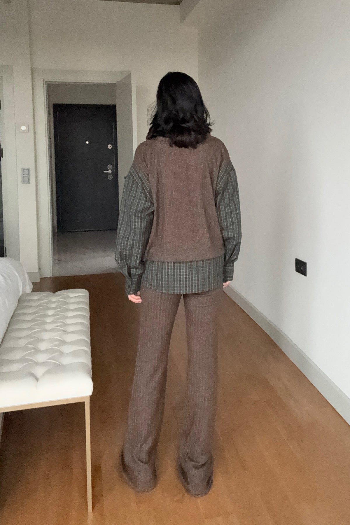 Kahve Yeşil Gömlek Detaylı Triko Pantolon Takım SY-3497-Kahverengi