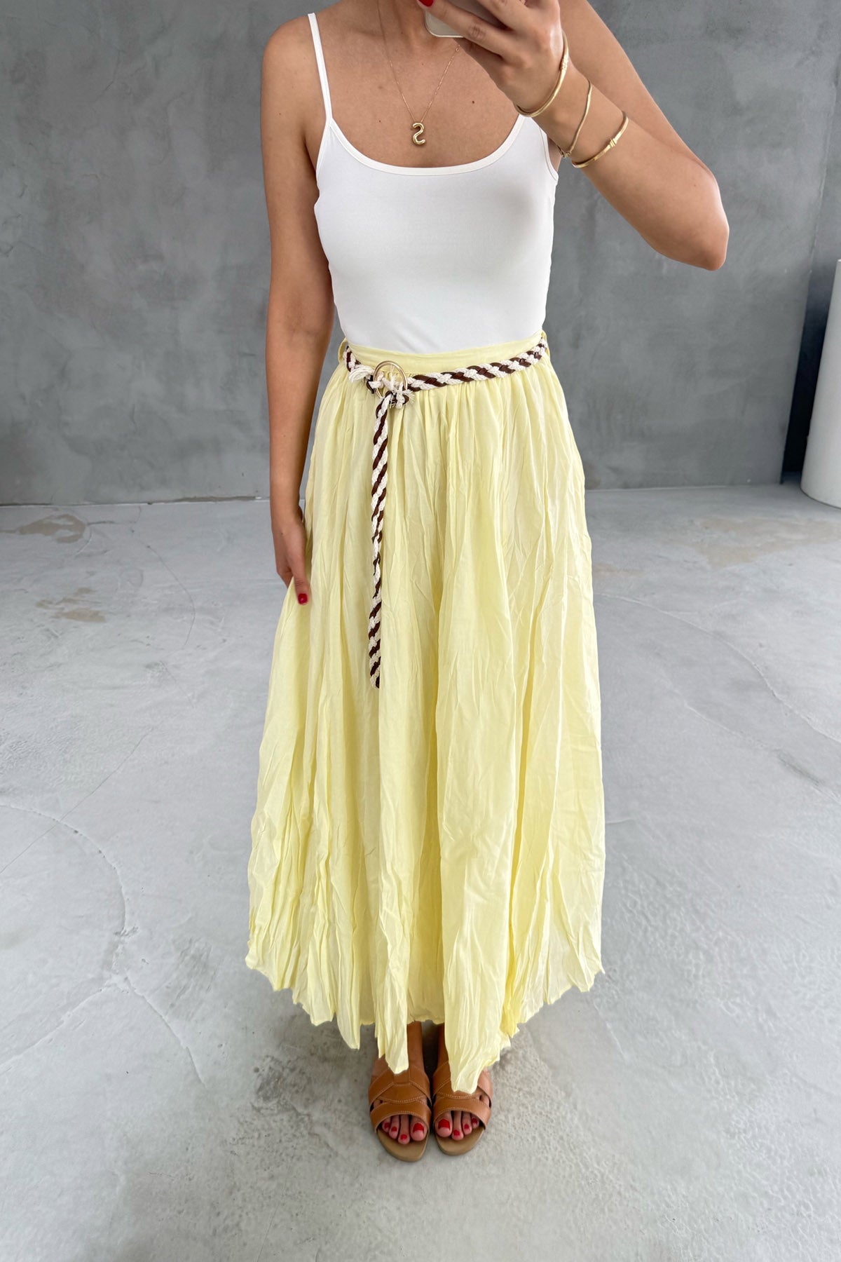 Örgü Kemerli Sarı Kraşlı Etek SY-3244-Sarı