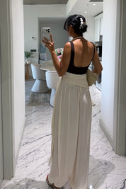 Ekru Kuşak Detaylı Dökümlü Şalvar Pantolon SY-3781-Ekru