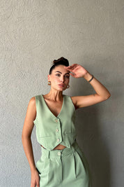 Yeşil Özel Dikim Yelek ve With Vest Pantolon Takım SY-1841-Yeşil