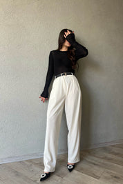 Ekru Beli Lastikli Palazzo Pantolon SY-1711-Ekru