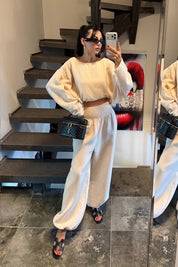 Bej Gipeli Bel Pantolonlu Müslin Takım SY-3783-Bej