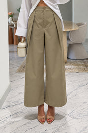 Haki Pileli Geniş Paça Gabardin Pantolon SY-3847-Haki