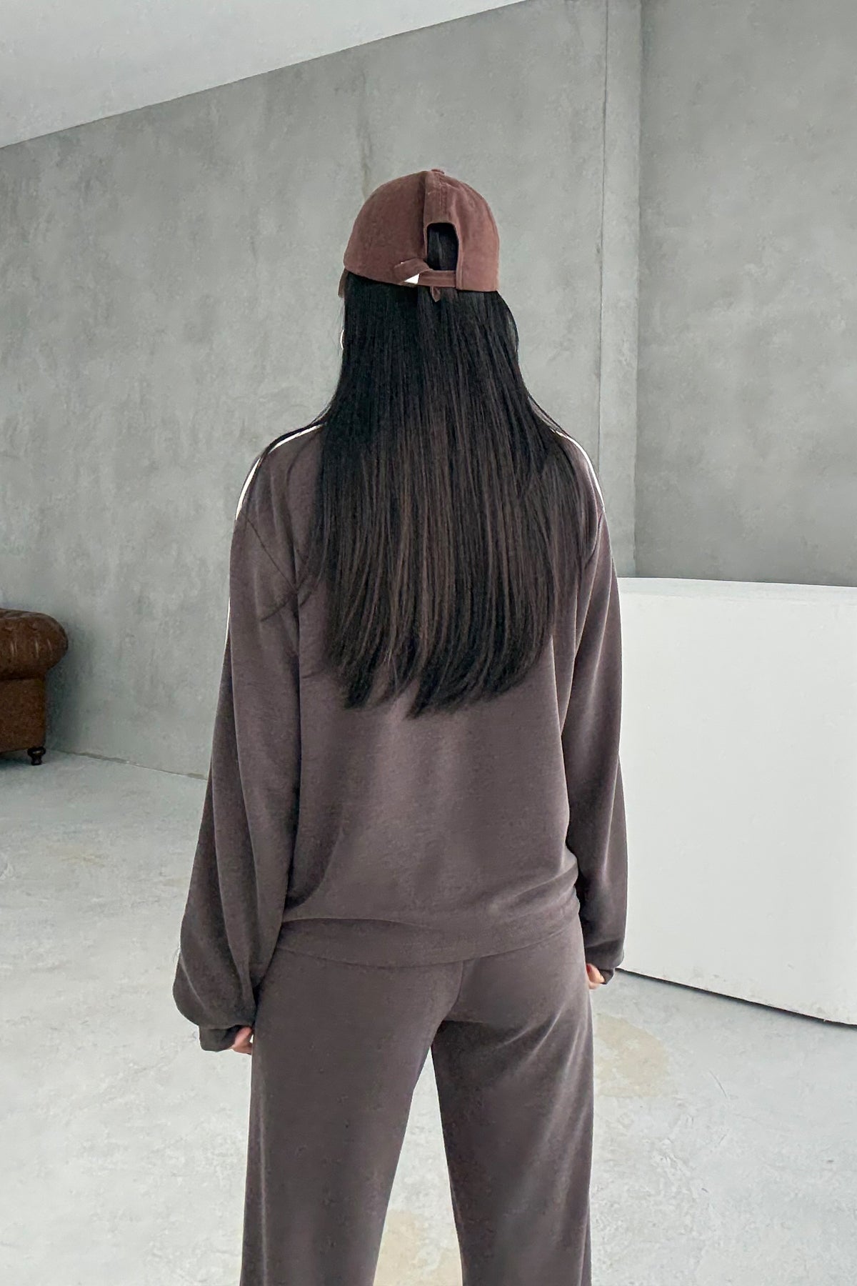 Orjinal Marka Bisiklet Yaka Çizgili Eşofman Takımı - Kahverengi SY-3421-Kahverengi