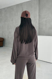 Orjinal Marka Bisiklet Yaka Çizgili Eşofman Takımı - Kahverengi SY-3421-Kahverengi