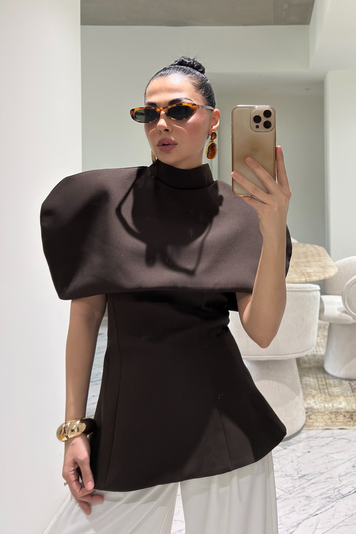 Kahve Straplez iki Barçalı Bluz SY-3597-Kahve