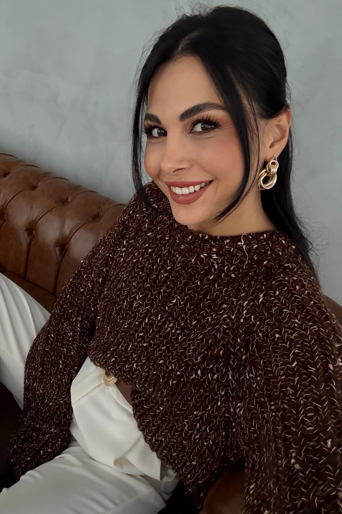 Kahve Reglan Kol Triko Kazak SY-3417-Kahve