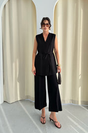 Siyah Yandan Fermuarlı Palazzo Pantolon SY-3278-Siyah