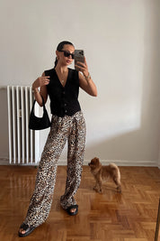 Leopar Bol Beli Lastikli Saten Pantolon SY-2209-Leopar