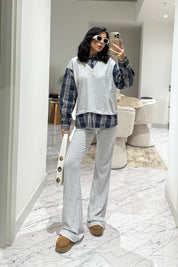 Gri Gömlek Detaylı Triko Pantolon Takım SY-3497-Gri